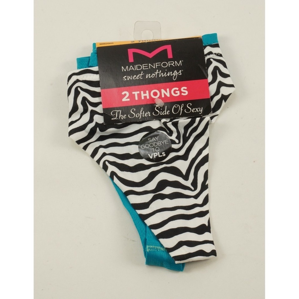 New Maidenform 2 Pack Thongs Small Zebra Striped Blue Lineless Nylon Underwear